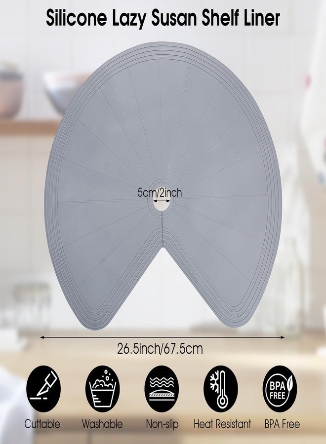 JOUTYFOR 2 Pcs Lazy Susan Cabinet Liner, 27 Inch Non-Slip Silicone Mat for Kitchen Turntables, Heat-Resistant for Added Convenience, Gray - Image 2